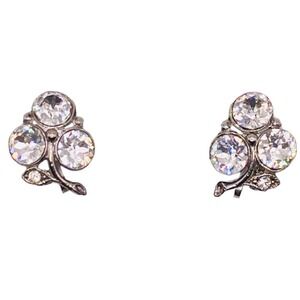 Vintage Signed Nemo Rhinestone Screw Back Earrings black Flower Clear Rhinestone